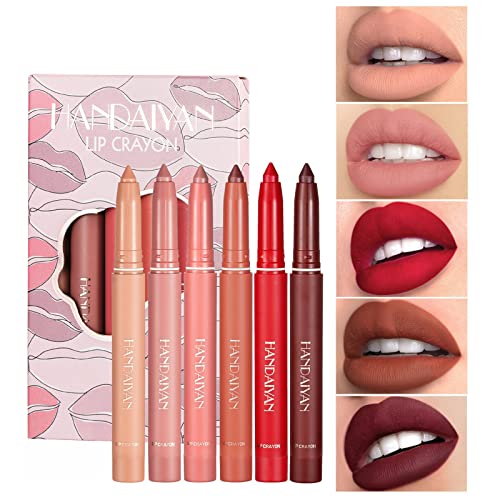 Instinto de preenchimento Clupping Lip Color Mattes Lipstick Pen Set de 6 lineadores de lábios Non Fade non stick copo de batom lápis