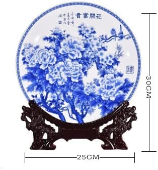 ZJHYXYH Decoração de casa Cerâmica Placa ornamental chinesa Blue and Brand Flowers Decoração Placa de decoração Parede