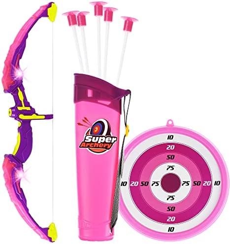 Dr.kbder Bow and Arrow for Kids 8-12, Girls Toys ao ar livre, Green Light Up Archery Toy Set com 5 sucção de flechas,