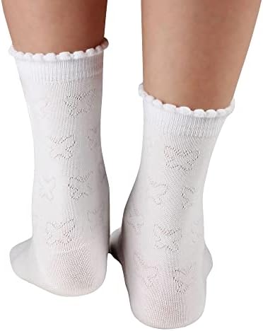 Cotton Day Girls White Costo Corto Corto Socks Ruffle Top Hearts Design 5 pacote