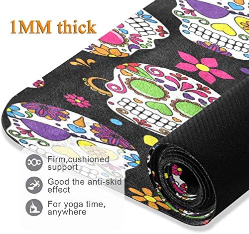 Alaza Flowers e Skull Day of the Dead Yoga Mat non Slip Fitness Exercition tapete, tapete de treino para ioga, pilates e exercícios