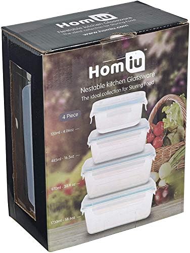 Contêineres de vidro homiu Conjunto de alimentos com tampas 120, 485, 970 e 1.730 mililitros forno lava -louças Microondas