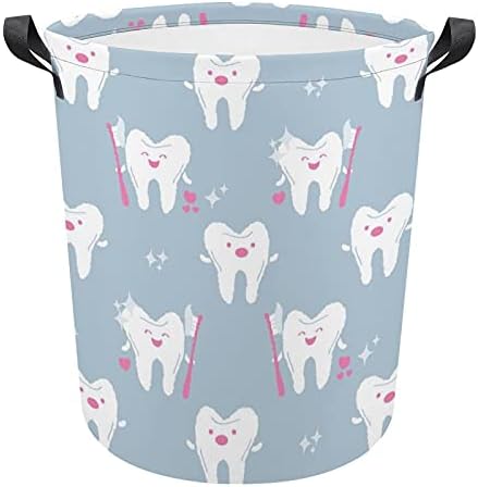 Dente com bolsa de lavanderia-de-escova de dente com alças cesto de armazenamento à prova d'água redonda dobrável 16,5 x 17,3 polegadas