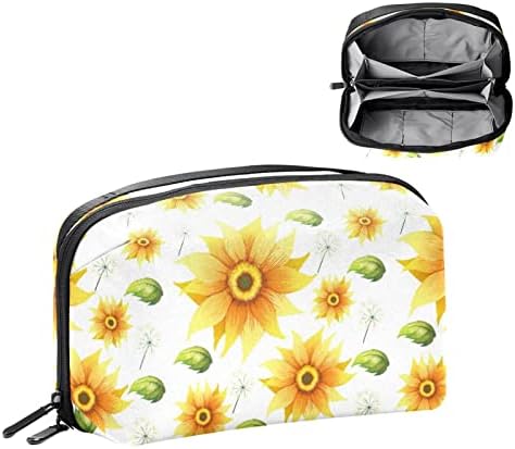 Bolsa de maquiagem de maquiagem de folhas verdes de girassol amarelo para bolsa portátil de transmissão portátil para saco