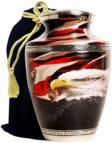 Águia careca com bandeira americana- de latão, prata, urnas de cremação para cinzas adultas