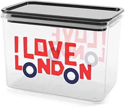 I Love London Funny Bus Storage Storage Box Clear Plastic Box com tampas de lixeiras reutilizáveis ​​para lanches de cereais de cozinha Dry Food Jelly Beans