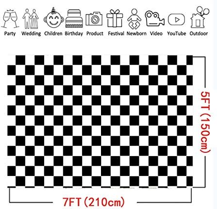 Black and Whiteracing Checker Texture Grid Birthday Chess Board Theme Fotografia Centrões de 7x5 pés infantil infantil Festa de aniversário