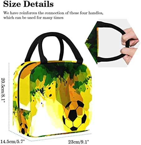 Abstrato verde amarelo amarelo aquarela de futebol de futebol para lancheira isolada lancheira bolsa de piquenique ao ar livre para viagens de alimentos contêineres mais frios sacolas para homens mulheres mulheres