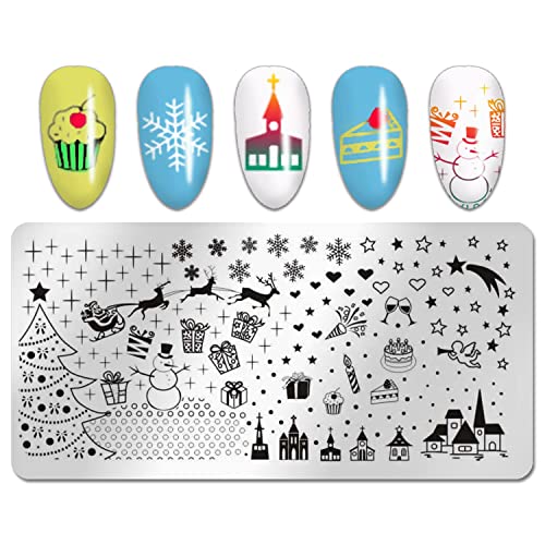 Wokoto 6pcs Christmas UNIG Placas de estampagem para unhas Kit de estampagem de unhas Placas de unhas Santa Claus Elk Flakes