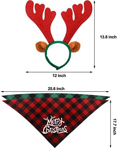 Weewooday 4 peças de Natal Classic Classic Buffalo Triângulo de cachecol e rena Antlers Banda da cabeça Pet Bandana Bibs Bibs