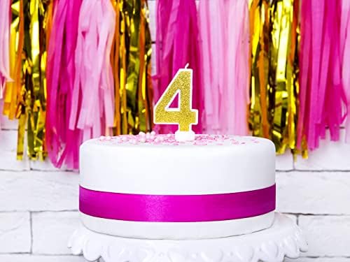 PartyDeco Cake Candle Número 4 Quatro com Glitter Gold Birthday Child Adult