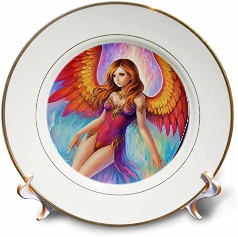 Mulher elegante de 3drose - anjo com cabelos ruivos, charme de asas de laranja - pratos