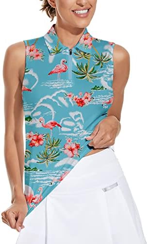 Soneven feminina camisas de golfe feminina sem mangas camisas de pólo florais de umidade camisetas de tênis seco