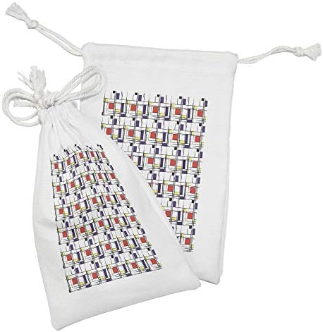 Conjunto de bolsas de tecido colorido lunarable de 2, listras retro listras geométricas Retânulos e quadrados de design