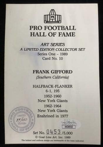 Frank Gifford assinou o GLAC GOT Line Art Card Autograph Giants danificados Hof JSA - Cartões de futebol autografados da NFL