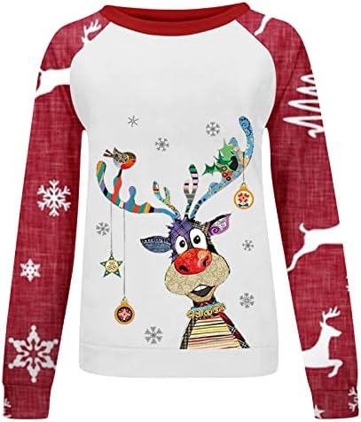 Feliz Natal sweartshirt for women natal veado fofo imprimido tops soltos de manga longa camiseta casual de pulôver de
