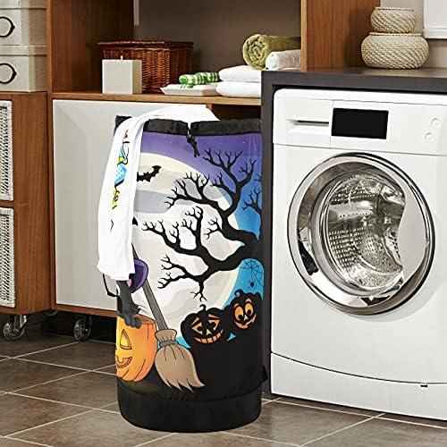 Bolsa de lavanderia de lua cheia de halloween com alças de ombro de lavanderia mochila saco de tração de tração de tração cesto para