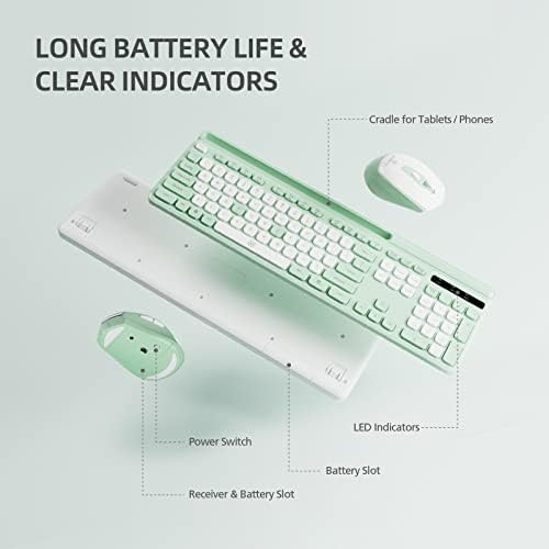 O teclado sem fio e o mouse combinar para Windows & Mac OS, teclado de tamanho completo e mouse colorido com receptor USB