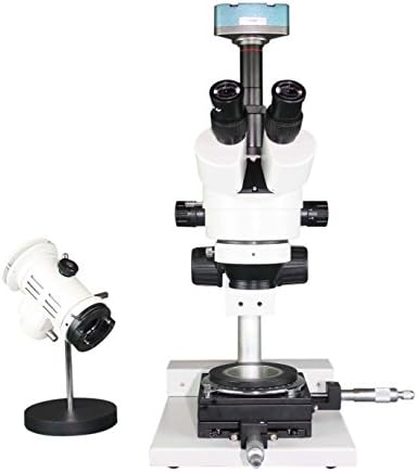 Microscópio de zoom estéreo de inspeção forense radical com 100 mm WD - estágio rotativo e câmera USB