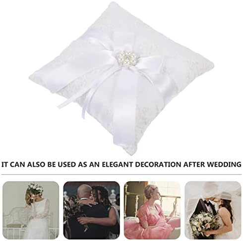 Kesyoo Decorações de casamento Ringos de pérola Lace Pillow de anel de casamento vintage: Caso de jóias do portador de cetim