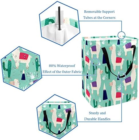 Padrão de alpacas com cacto com estampa de cacto cesto de lavanderia dobrável, cestas de lavanderia à prova d'água de 60L