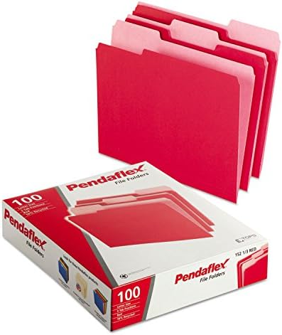 PENDAFLEX 15213 PASTAS DE ARQUIVO COLORES RED, 1/3 CUT, Tamanho da letra, vermelho, 100/caixa