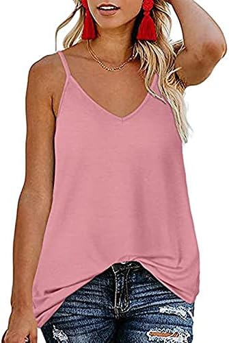 Tampas de tanque de pescoço Cami V para mulheres de verão Casual Solid Solidless Spaghetti Strap Camisole camisola blusa