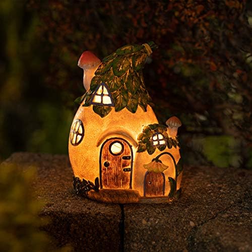 VP Home Mystic Garden Fairy Cottage Solar Powered LED decoração ao ar livre Luz e cogumelo Casa de fadas de fada decoração