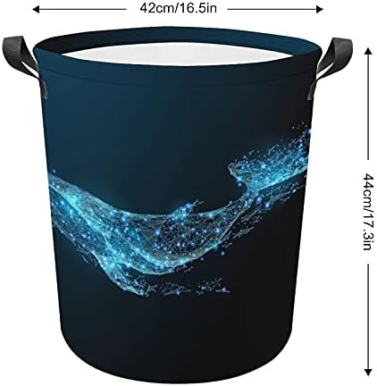 Bolsa de lavanderia de baleia azul animal marinha com alças cesto de armazenamento à prova d'água de alças dobráveis ​​16,5 x