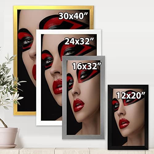 Designq Red Lips Makeup Black nos olhos da máscara Mulheres Modernas Arte da parede emoldurada