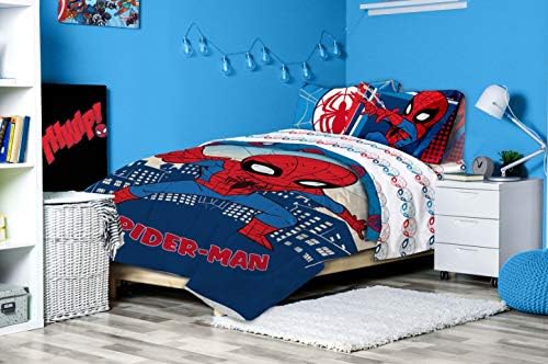 Marvel Super Hero Adventures Go Spidey 4 peças Conjunto de cama Twin - Inclui edredom reversível e roupas de cama de lençolas