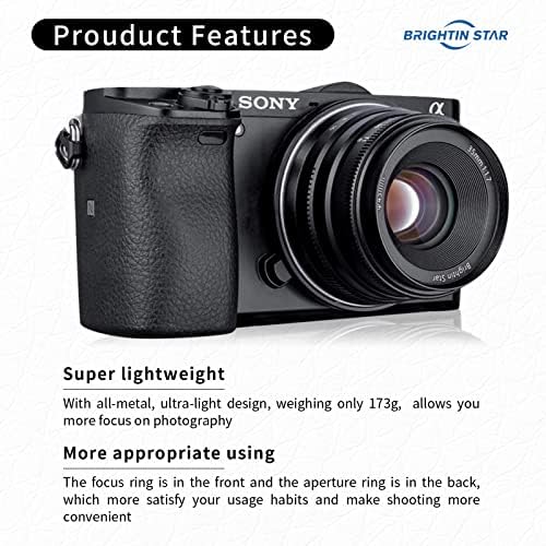 Brightin Star 35mm F1.7 Grande Aperture APS-C Foco Manual Prime Lente de câmera sem espelho fixo, adequada para o Mount Canon EOS-M M, M2, M3, M5, M6, M10, M100, M50, M200