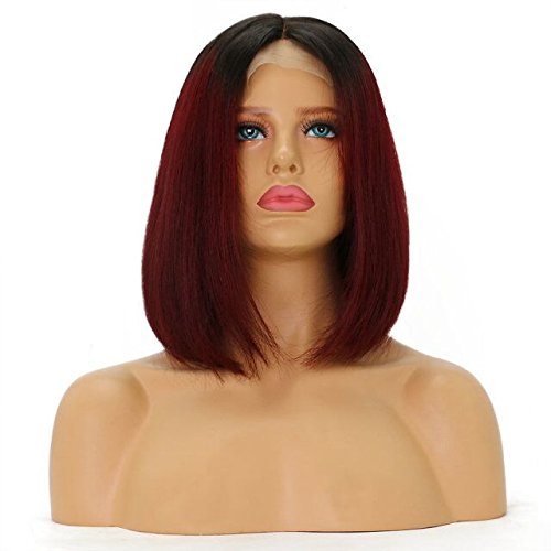 Zhangxiuzhu Hair 1b 99J ombre Color Hair Human Lace Wigs Para Mulher Negra 130% Densidade sedosa Red Red Wigs de renda cheia de gluia Bob renda de renda frontal com cabelos para bebê