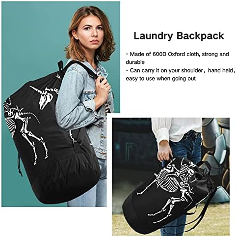 Bolsa de lavanderia de caveira de unicórnio de Halloween com alças de ombro de lavanderia Backpack Back Fechamento de Custring