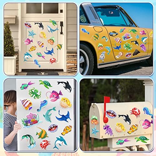 Ocean Sea Animal Refrigerator Decoração ímãs de carros 25 PCs ， adesivos de ímãs de portas de cruzeiro de peixe decorativos