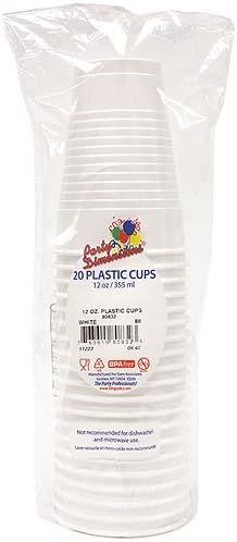 Dimensões da festa Cups de festa de plástico-12oz | Branco | Pacote de 20 xícaras, 20 contagem