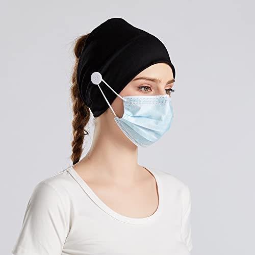 Boho Button Band para mulheres meninas adolescentes, enfermeira máscara de máscara de cabelo com botão boho elástico esportes de cabeça