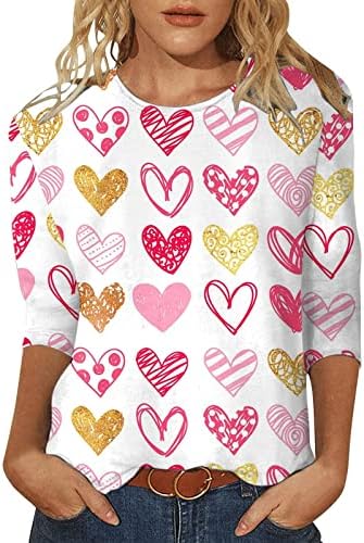 Dia dos namorados 3/4 camisas de manga longa para mulheres Moda Heart Lips Prind Tunic Tops Pullover Tees camisa