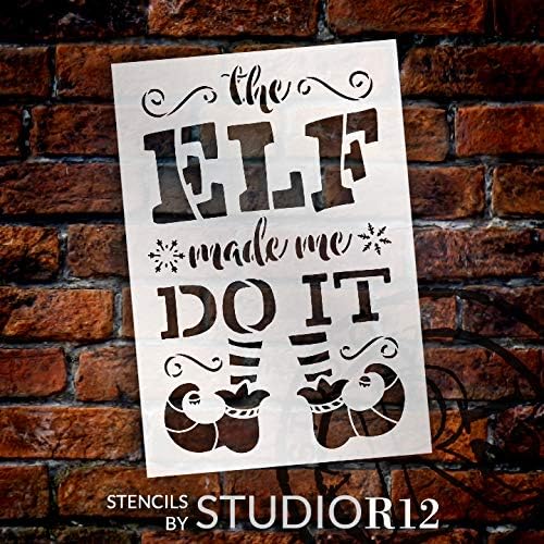 Elf me fez fazer estêncil com sapatos e meias por Studior12 | Snowflake Holiday Christmas Decor | Modelo Mylar reutilizável