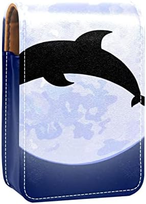 Mini estojo de batom com espelho para bolsa, golfinho com a organização de suporte portátil da lua