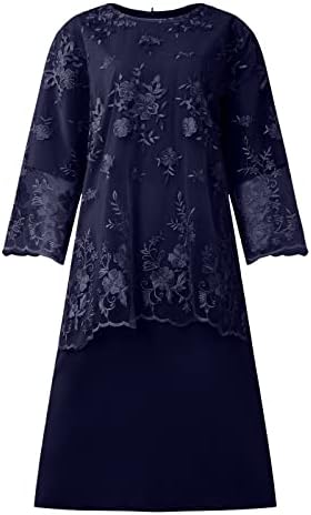 Vestido de manga curta de uqrzau feminino bordado de renda média comprimento comprimento de duas peças vestidos vestidos