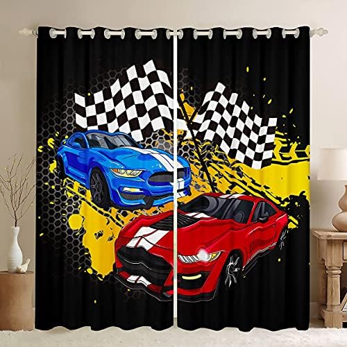 Cortinas de carro de corrida de velocidade para meninos quarto, cortina de decoração de sala de carros esportivos