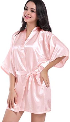 ANDONGNYWELL Women Solid Color Feminina Long Kimono Robe Blush Kimono Cardigan Loose Top Outwear com bolsos