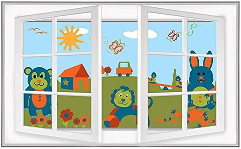ALONLINE ART - Animais em campo para crianças por janela 3D falsa | IMPRIMENTO NA DE VINIL DE VINIL DO VINIL DO VINIL |