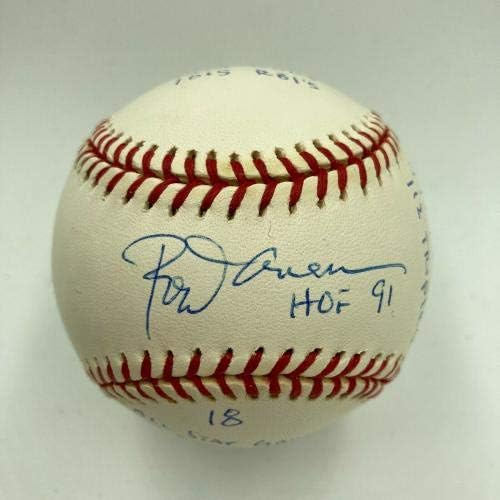 Rod Carew assinou fortemente inscrito na carreira Stat Baseball Reggie Jackson CoA - Bolalls autografados