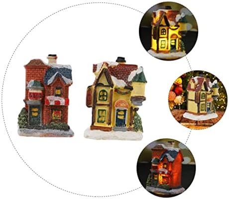 Yardwe 2pcs Decoração de Little House para Presentes em miniatura em casa Decoração LED Conjuntos de vila de Natal LED LED