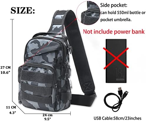 Saco de Sling Tactical Sling Backpack Saco de mochila Molle com carga USB porto de porto de ombro de caça a caçar mochila escalada acampar