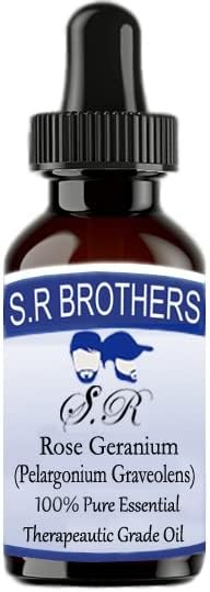 S.R Brothers Rose Gerânio puro e natural terapêutico Óleo essencial de grau com conta -gotas 100ml