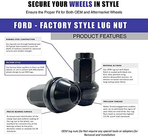 Acessórios para rodas Conjunto de peças de 24 preto 14x2 Estilo de fábrica Porca de traje sela se encaixa Ford F150, Expedição, Lincoln
