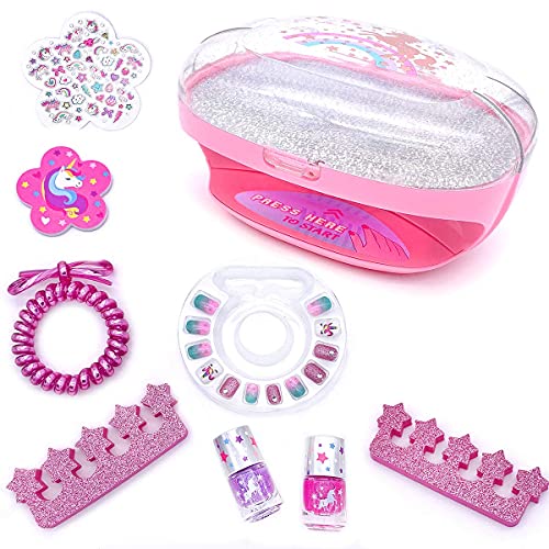 Conjunto de esmaltes infantis para garotas com secador-kit de manicure unicórnio com adesivos perfumados de prearcuos de